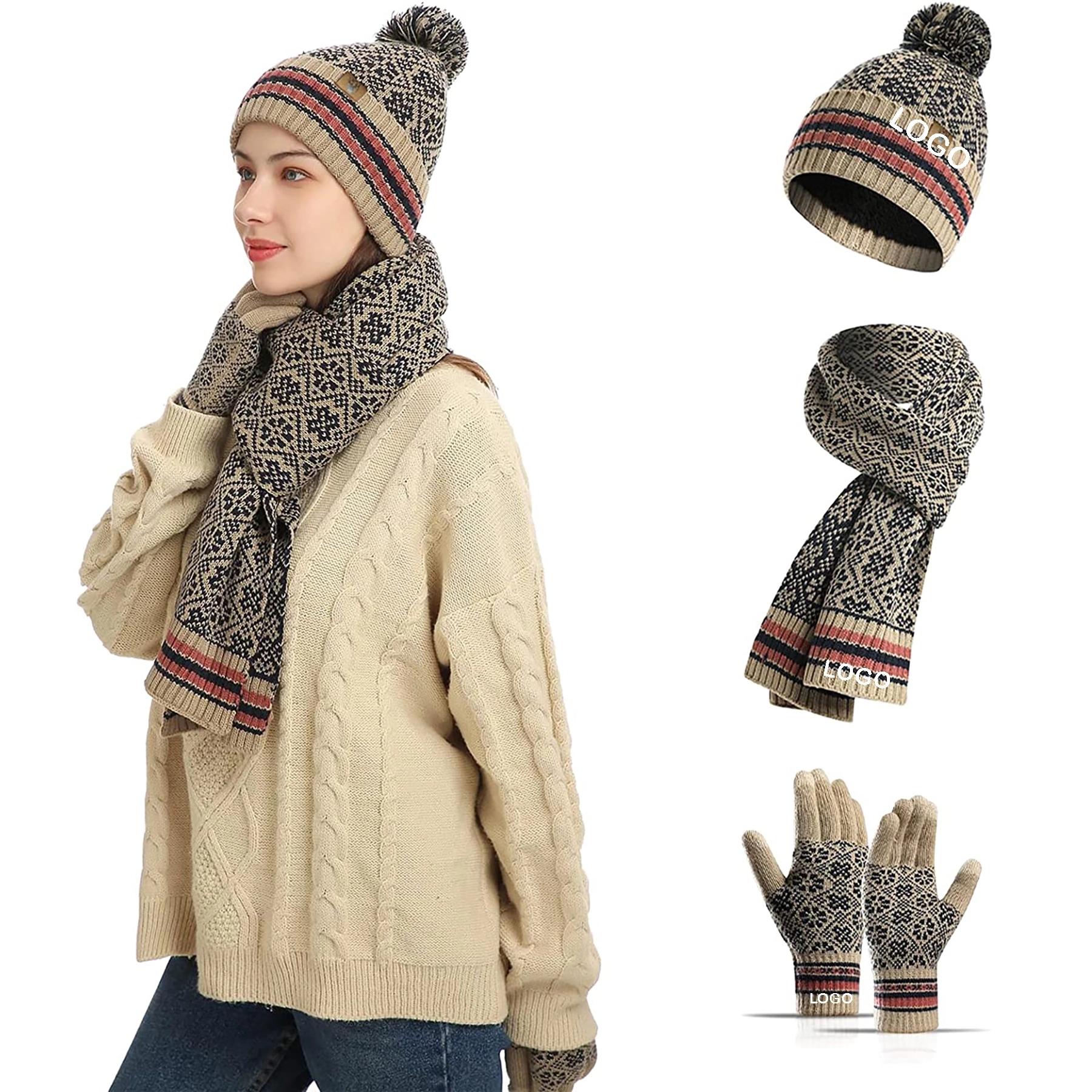 Winter Hat Scarf Touch Screen Gloves Set 7