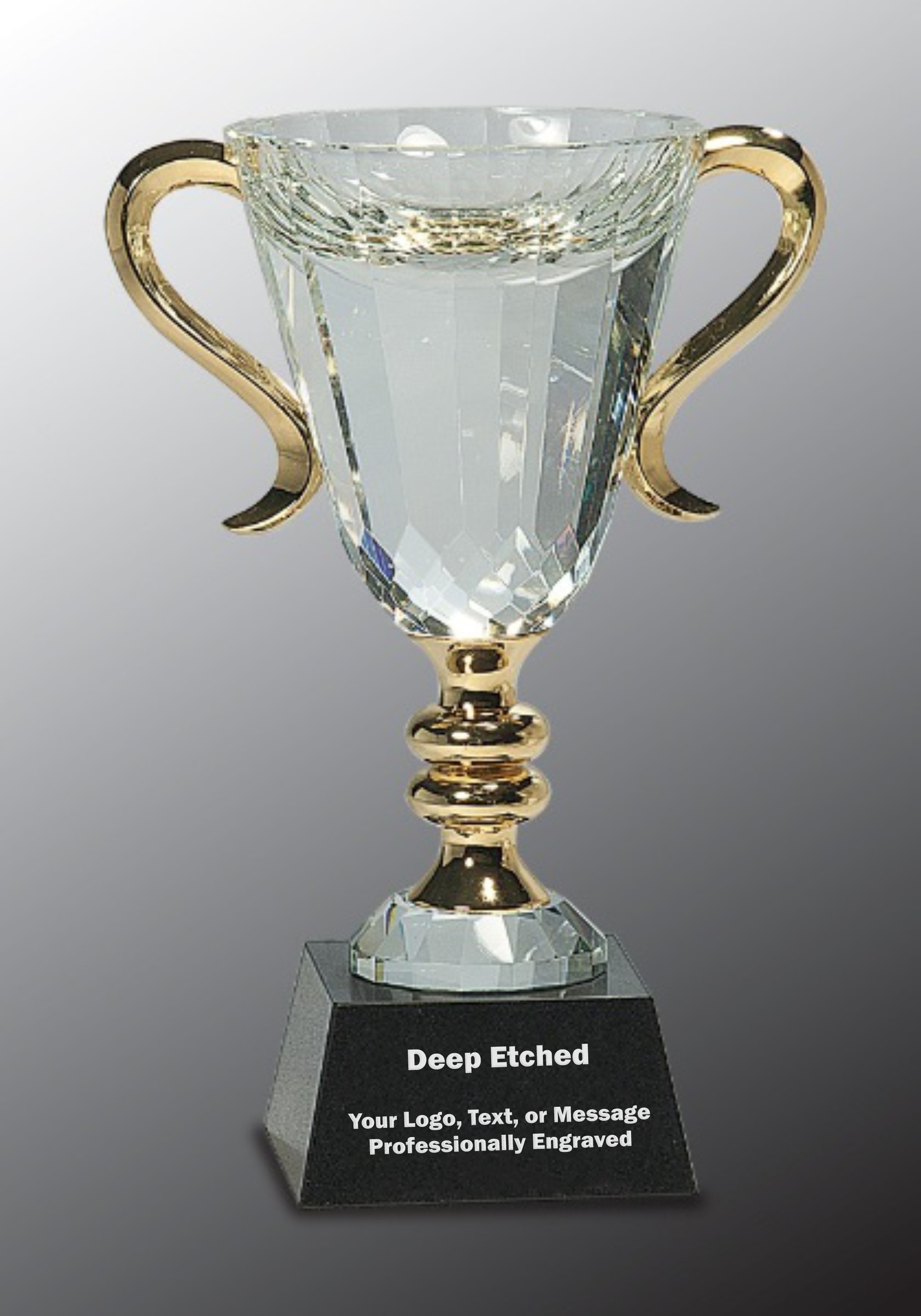 8 1/2" Crystal Cup with Gold Handles and Stem Crystal Award