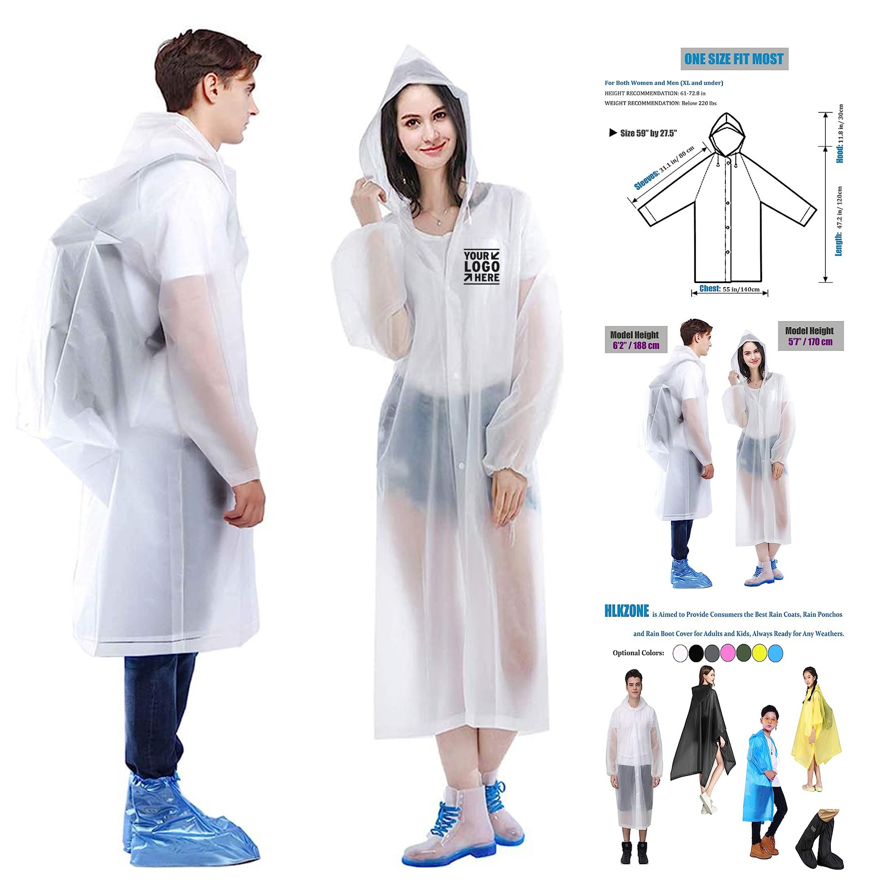 Portable EVA Rain Coats Reusable Rain Poncho 3