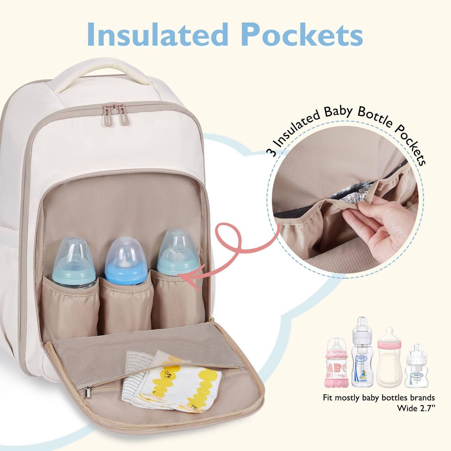 Baby Oxford Diaper Backpack w/ 3 Insulated Pockets 7
