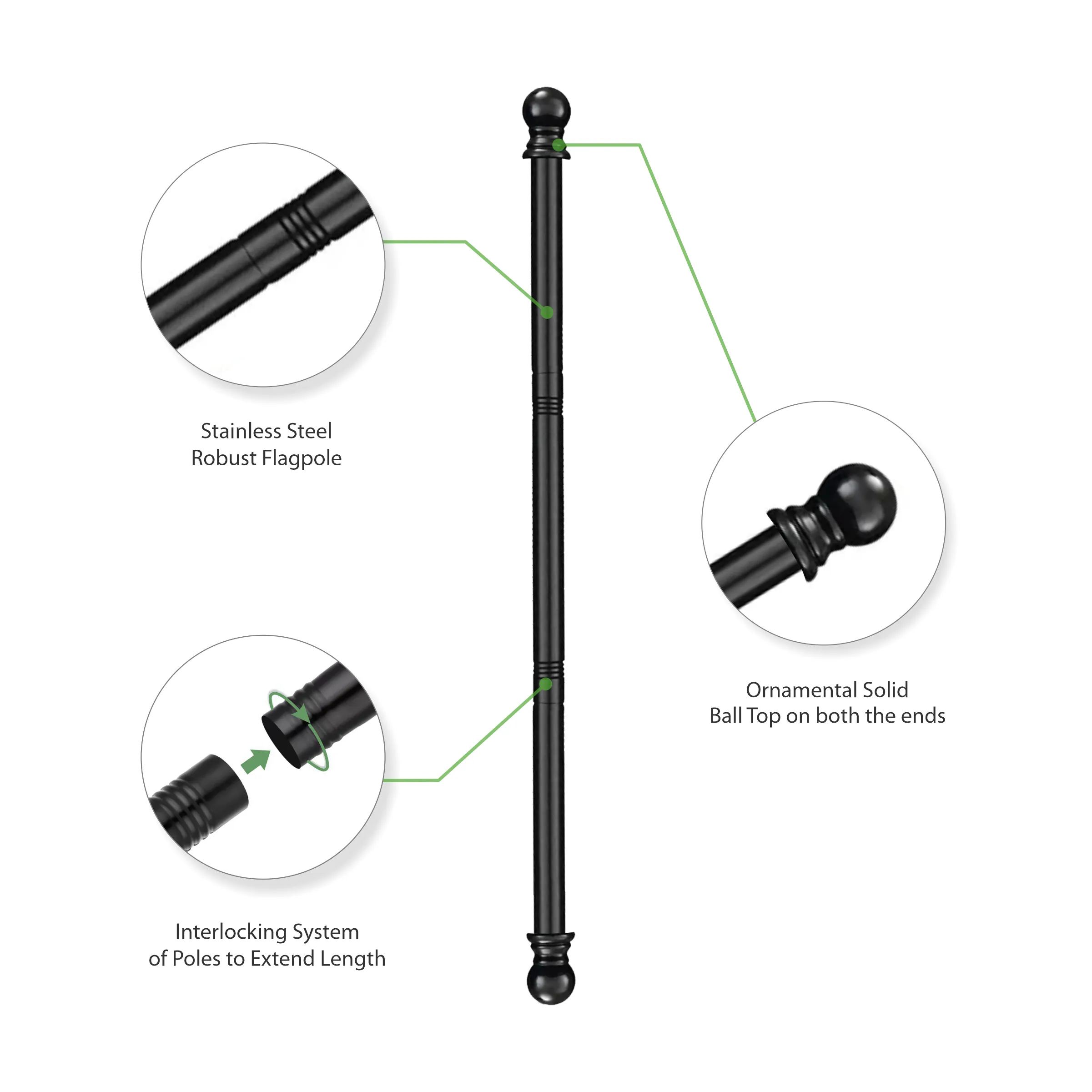 8' Flagpole with Ball Top Crown on both ends 2