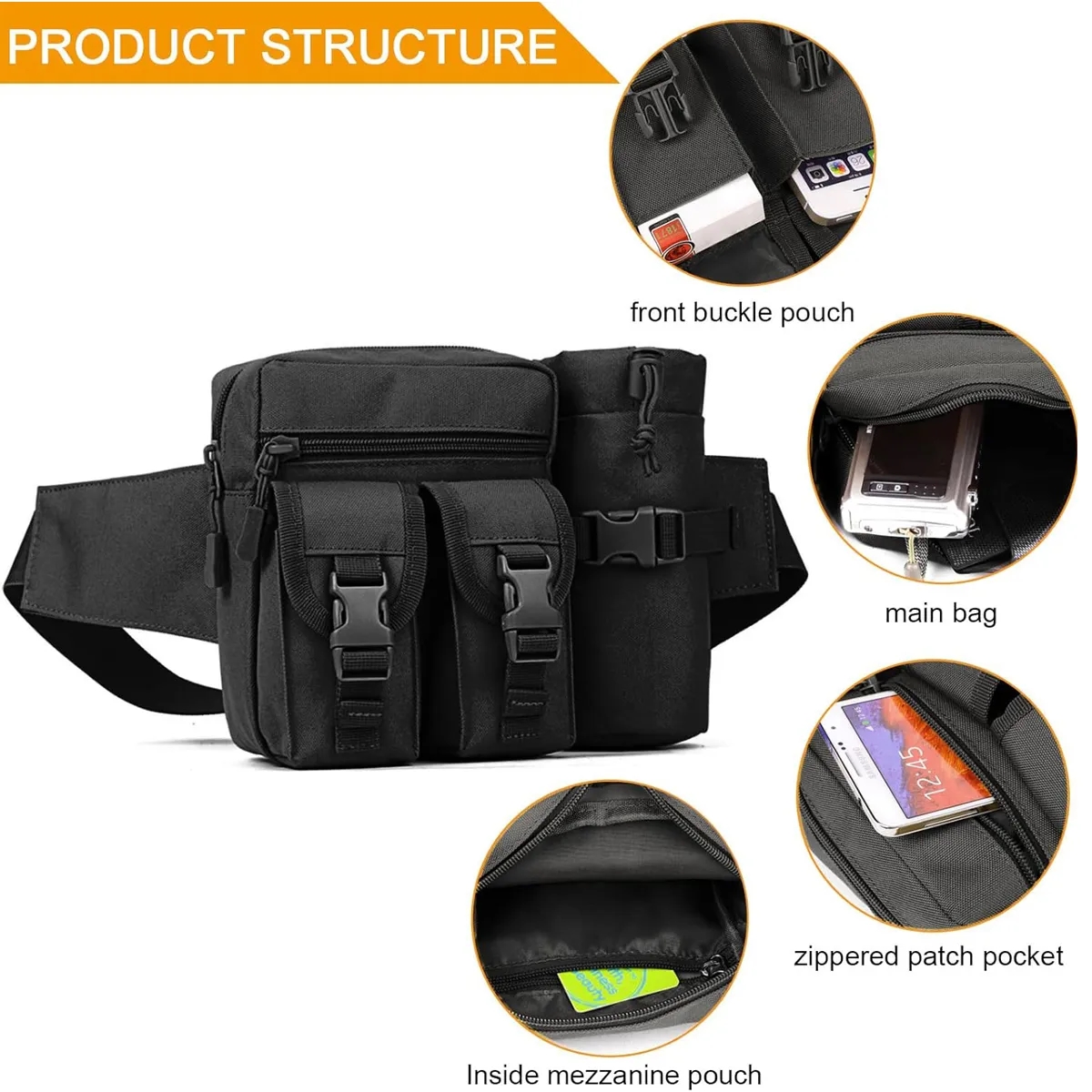 Military Tactical Waist Bag with Water Bottle Holder 6