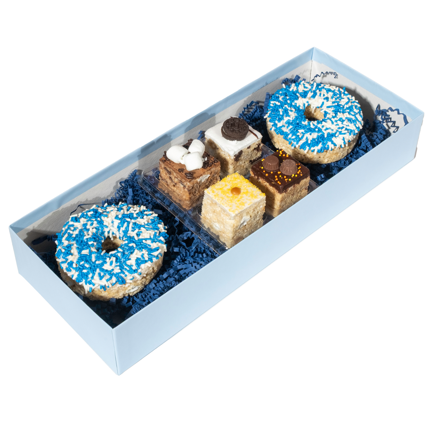 4 assorted handmade marshmallow crispy rice treats plus 2 individually wrapped crispy rice donuts 4