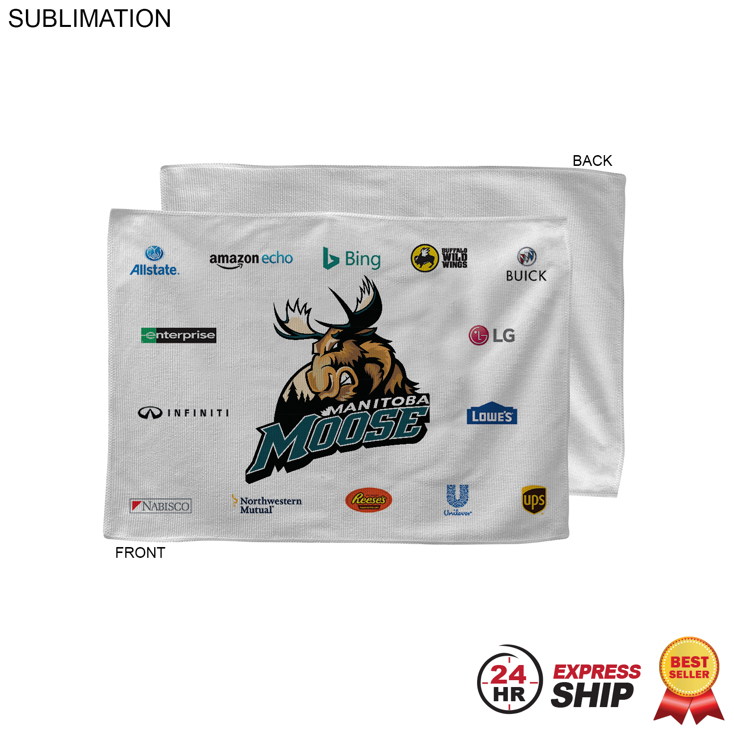 24 Hr Express - White Microfiber Dri-Lite Terry Sponsorship Rally Towel, 12x18, Sublimated 3