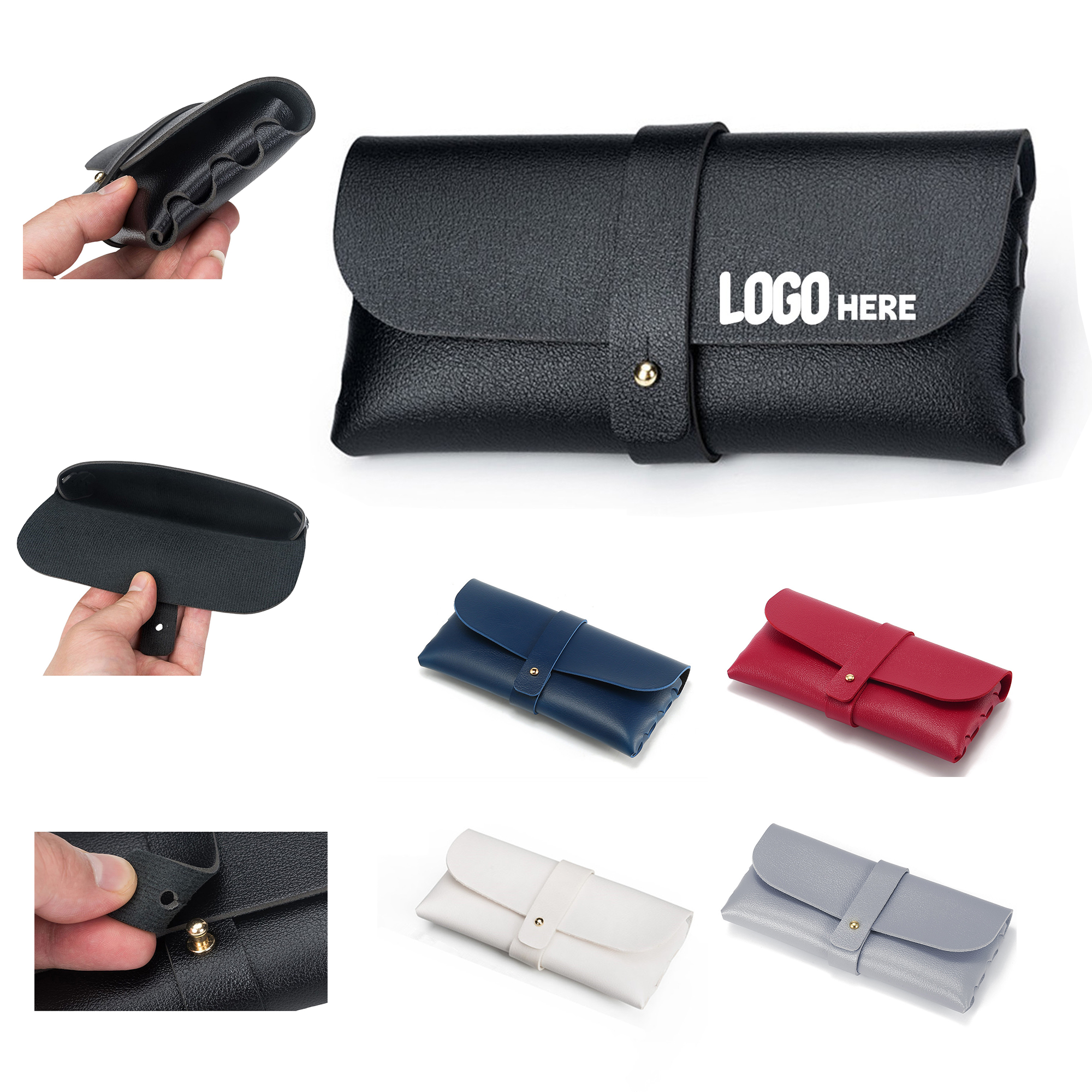 Leather Glasses Case Snap Button Pouch Sunglasses Holder 2