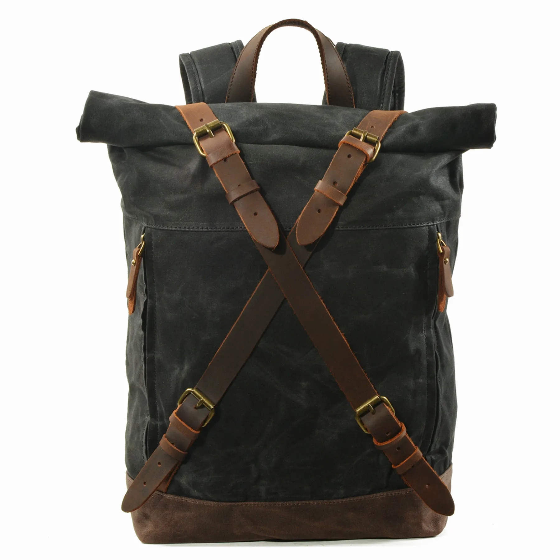 Canvas Leather Laptop Backpack Shoulder Bag Waterproof 4