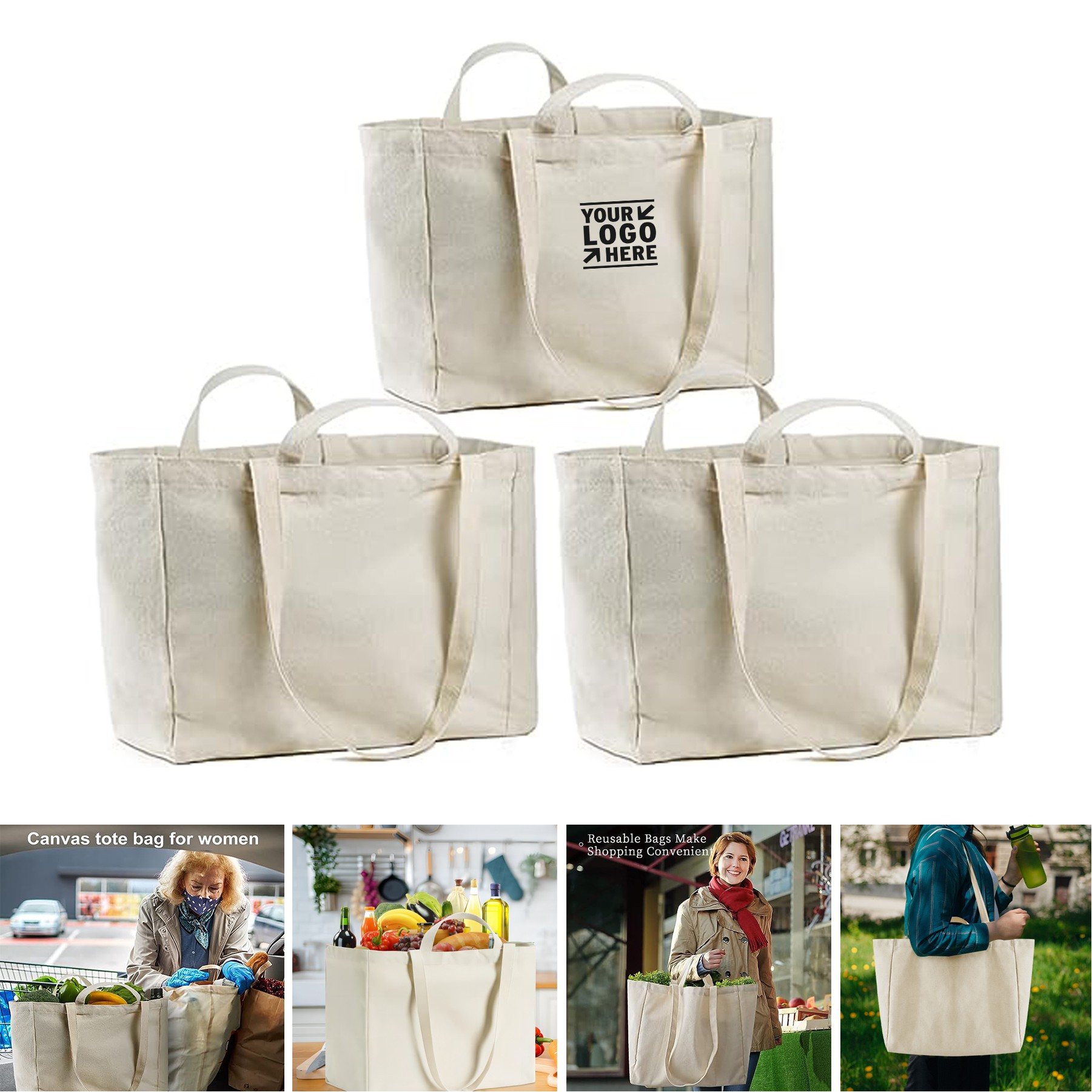 Reusable Shopping Foldable Washable Canvas Grocery Heavy Duty Tote Bag 3