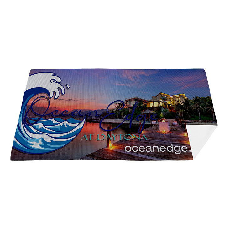 "AQUA" 30" x 60" Full Color Recycled RPET Waffle Weave Sand Free Beach/Yoga Towel 3