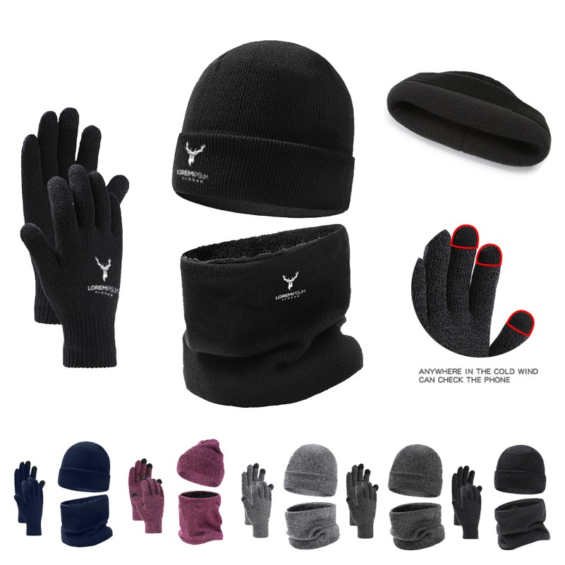 Winter Beanie Hat Scarf and Gloves Set 3