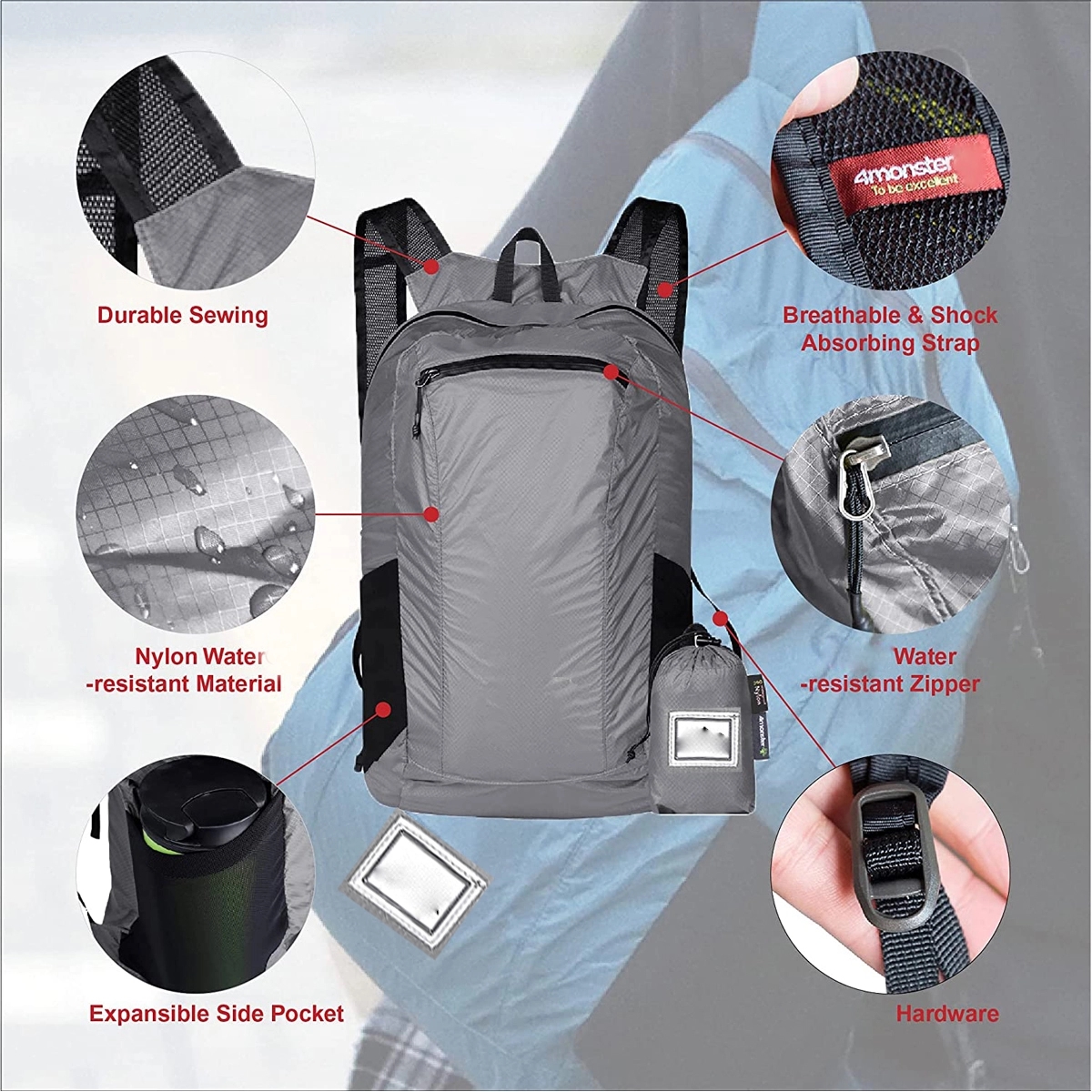 Water Resistant Lightweight Packable Camping Backpack 2