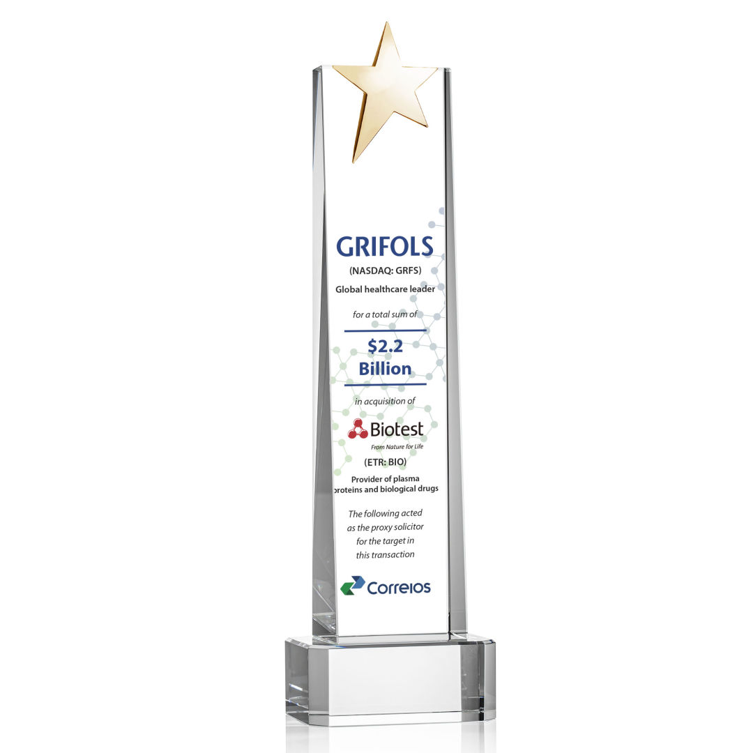 Fanshaw Gold Star VividPrint™ Award on Base - Clear 15