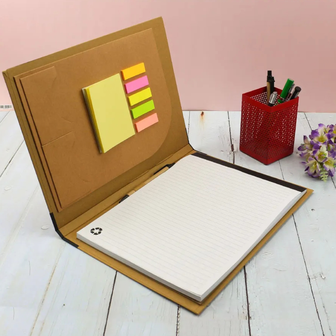 Recycled Padfolio with Pockets, Sticky Notes & Notepad 3