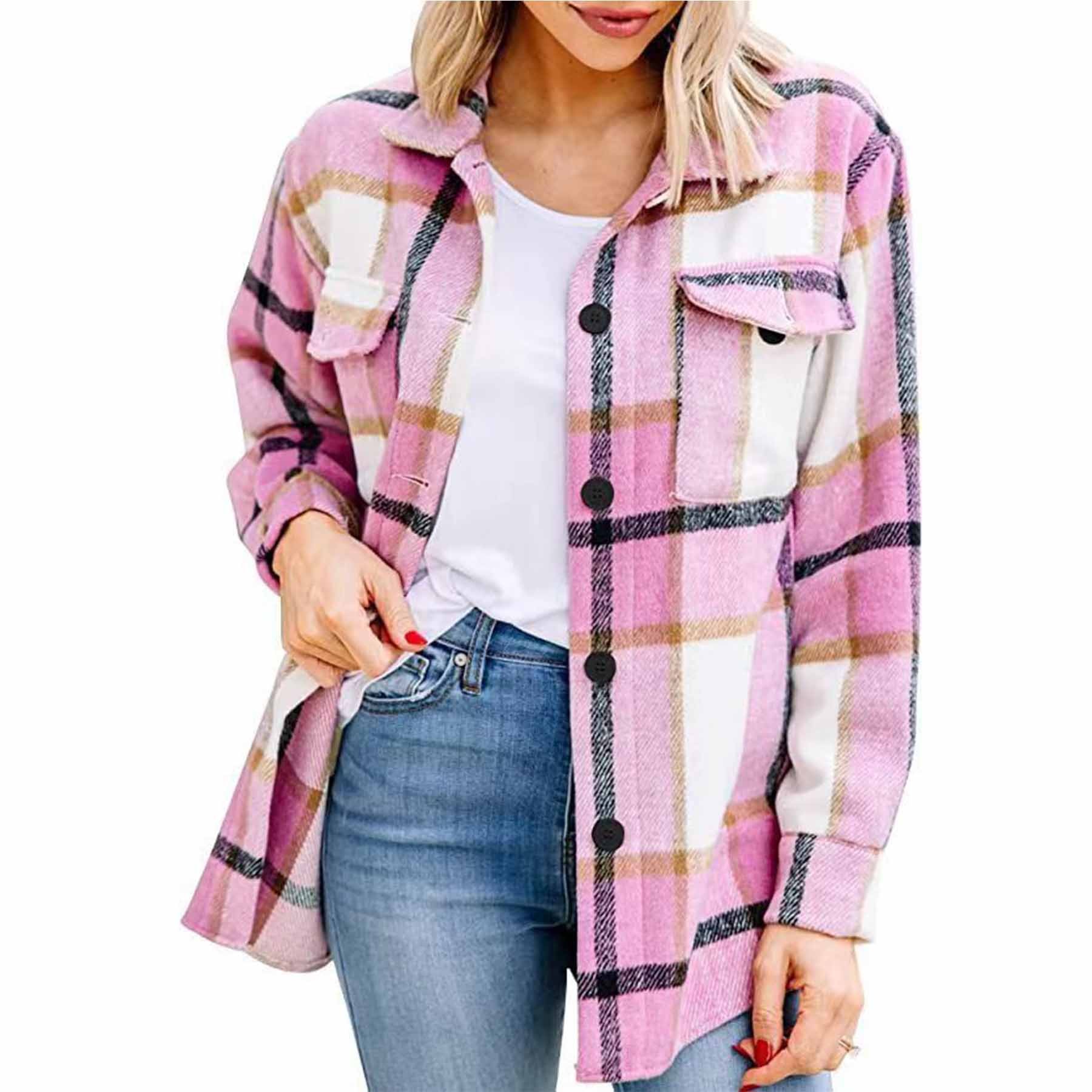 Womens Casual Plaid Shacket 2