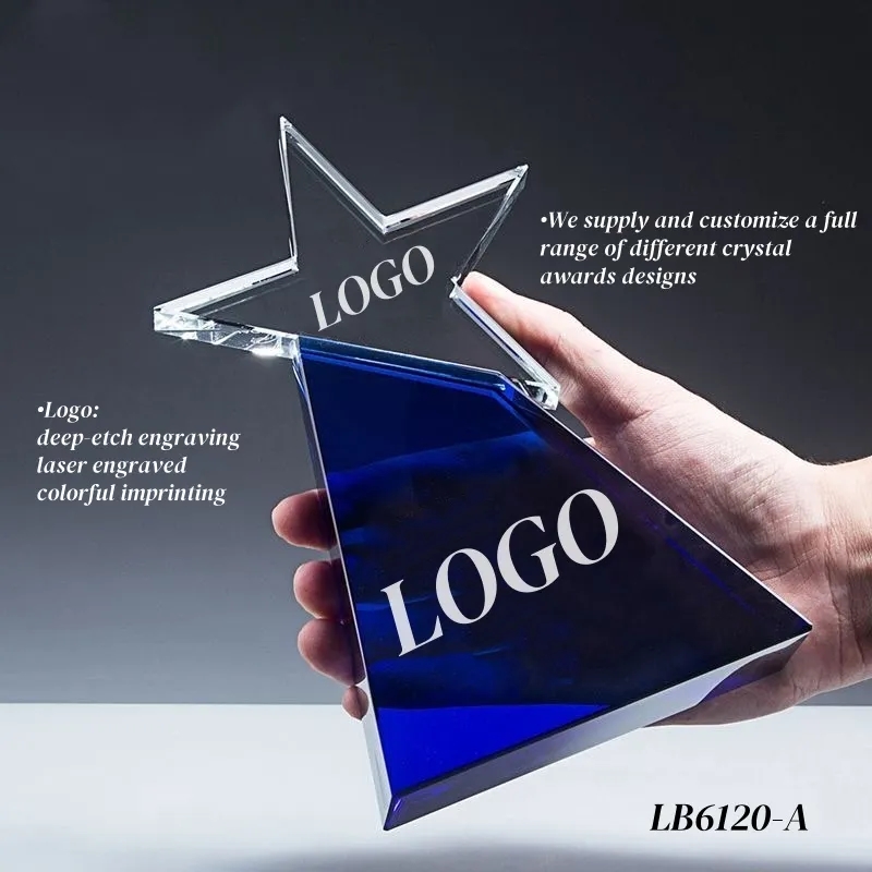 Engraved Star Crystal Trophy Award Custom 6