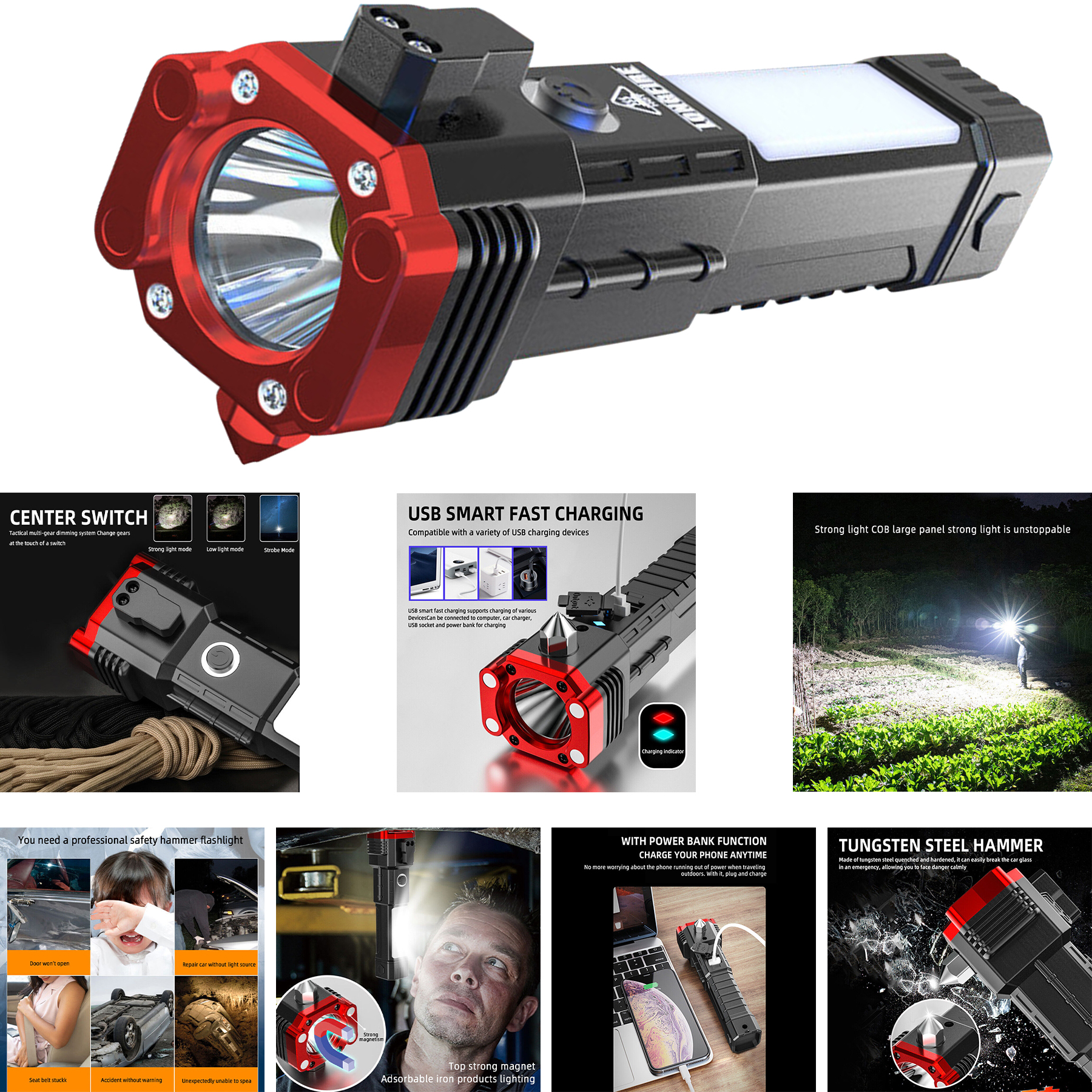 Outdoor Car Safety Hammer LED Flashlight Mobile Power Emergency Multi-Functional 2