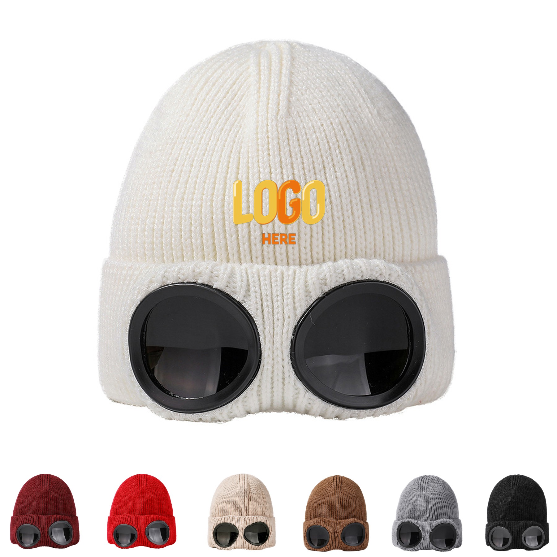 Wool Knitted Goggles Beanie Hat 1