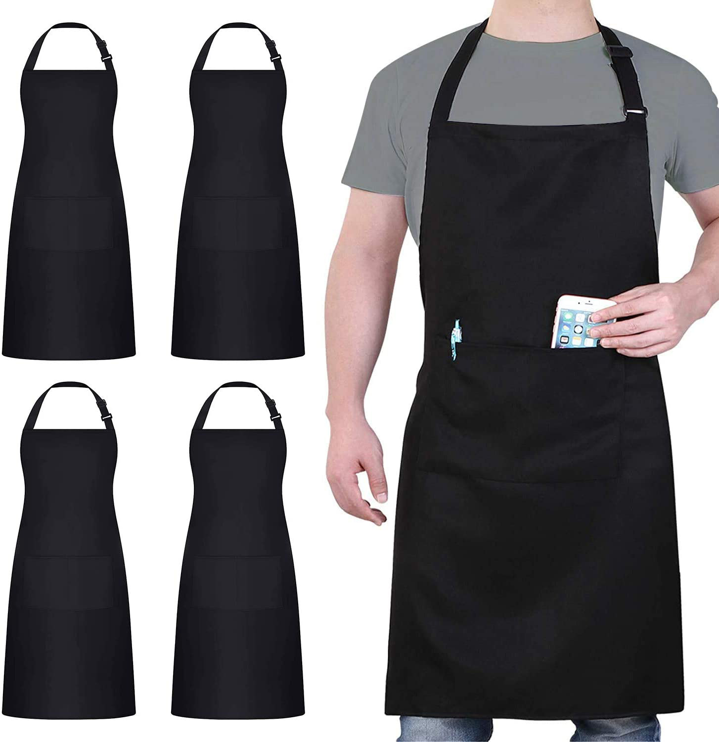 Adjustable Bib Waterdrop Resistant Kitchen Aprons w/ 2 Pocke 3