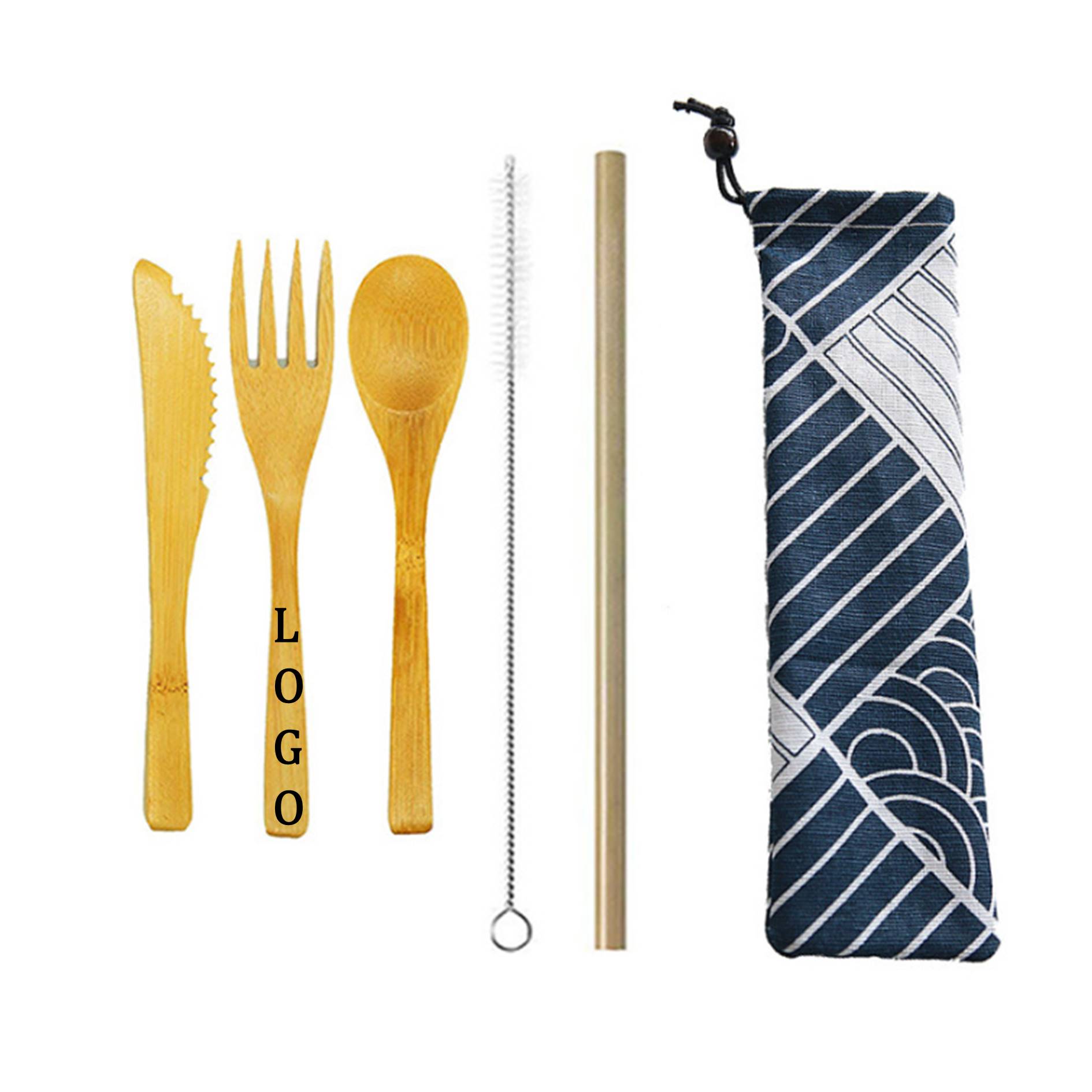5PCs Kids Bamboo Cutlery Set w/Pouch 4