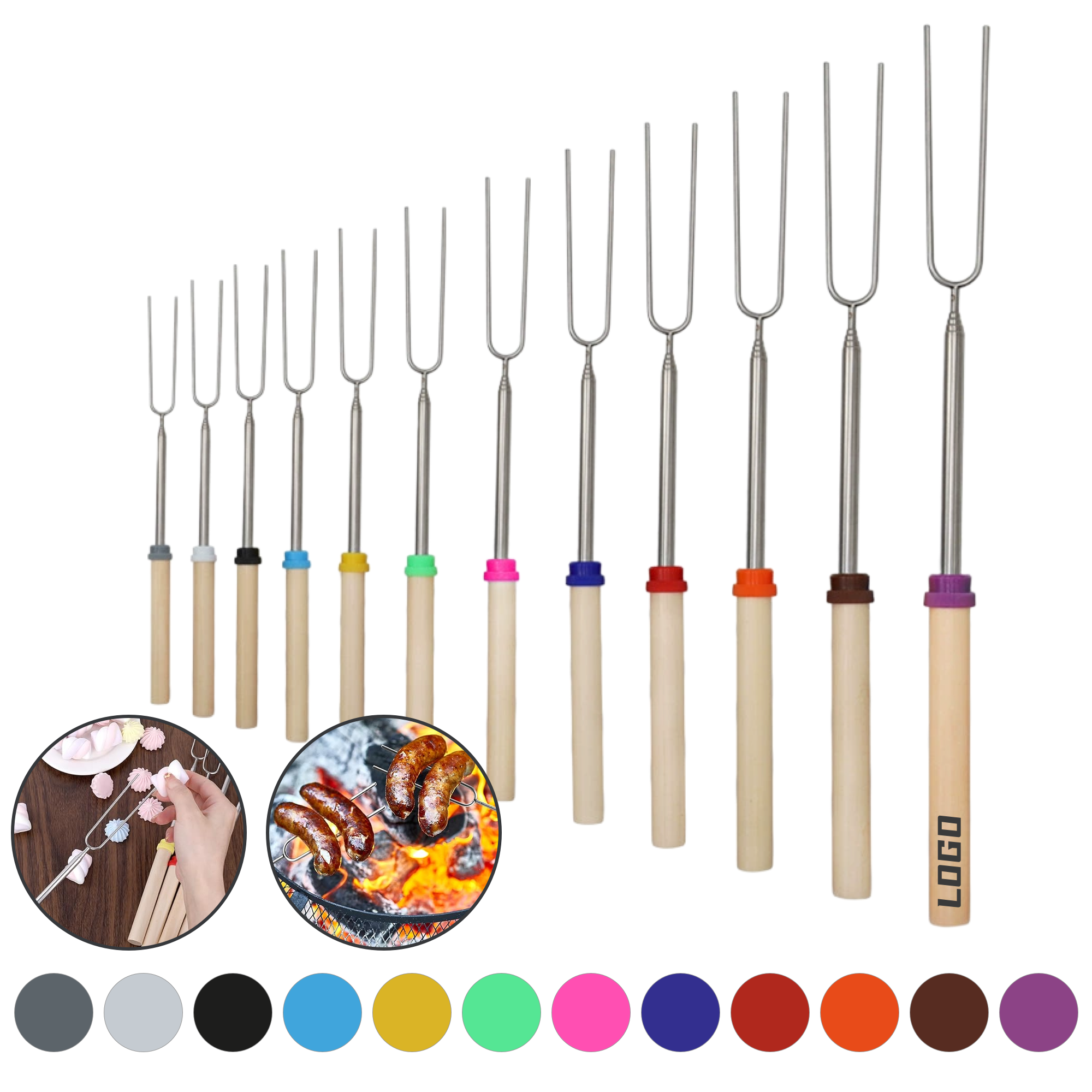 Food-Grade 304 Stainless Retractable BBQ Fork 1