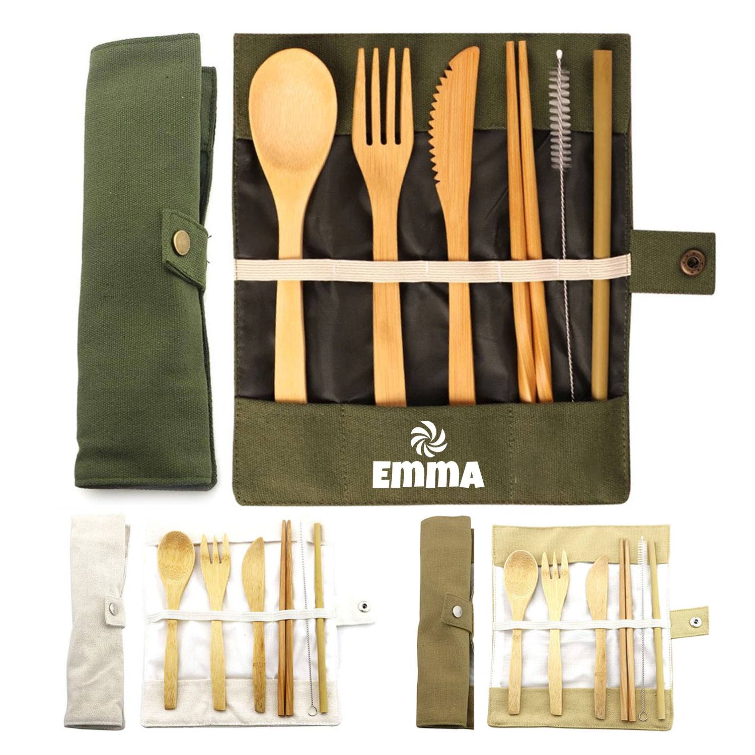 Travel 6 Pieces Reusable Bamboo With Pouch and a Carabiner 2