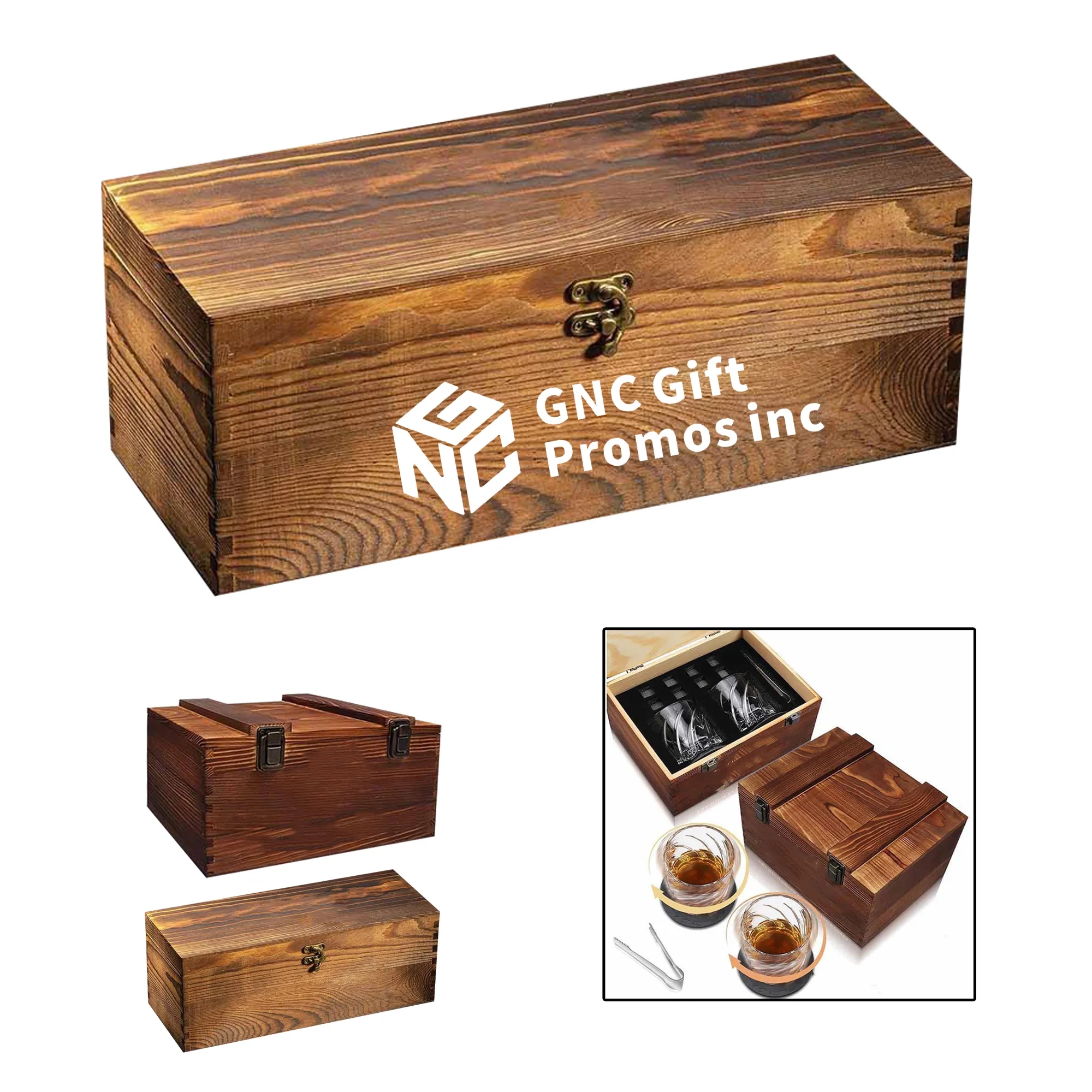 Wooden Box Set with Glass Wine 1
