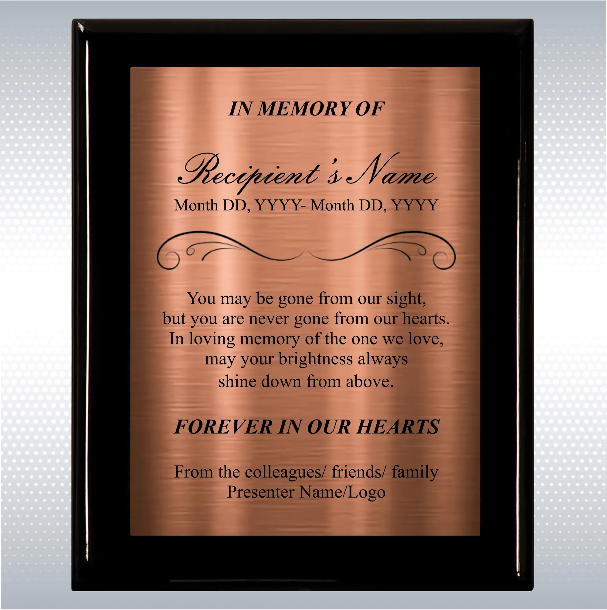 Black Piano Finish Wood Plaque Memorial Gift Award 4