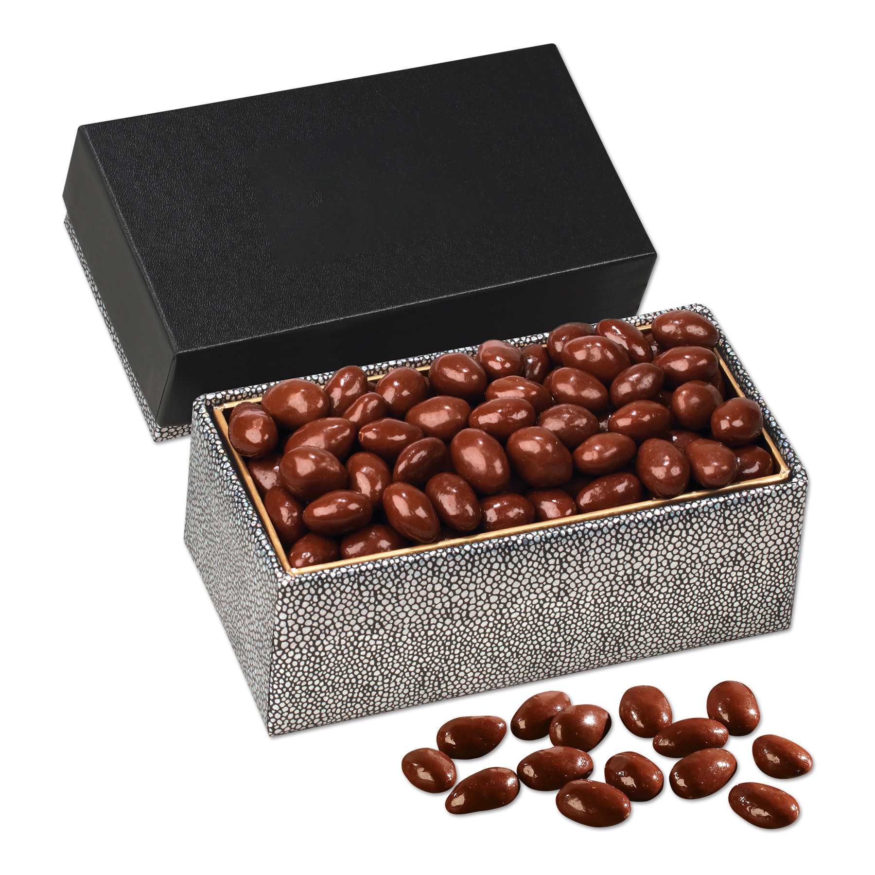 Chocolate Covered Almonds in Black & Silver Gift Box 2