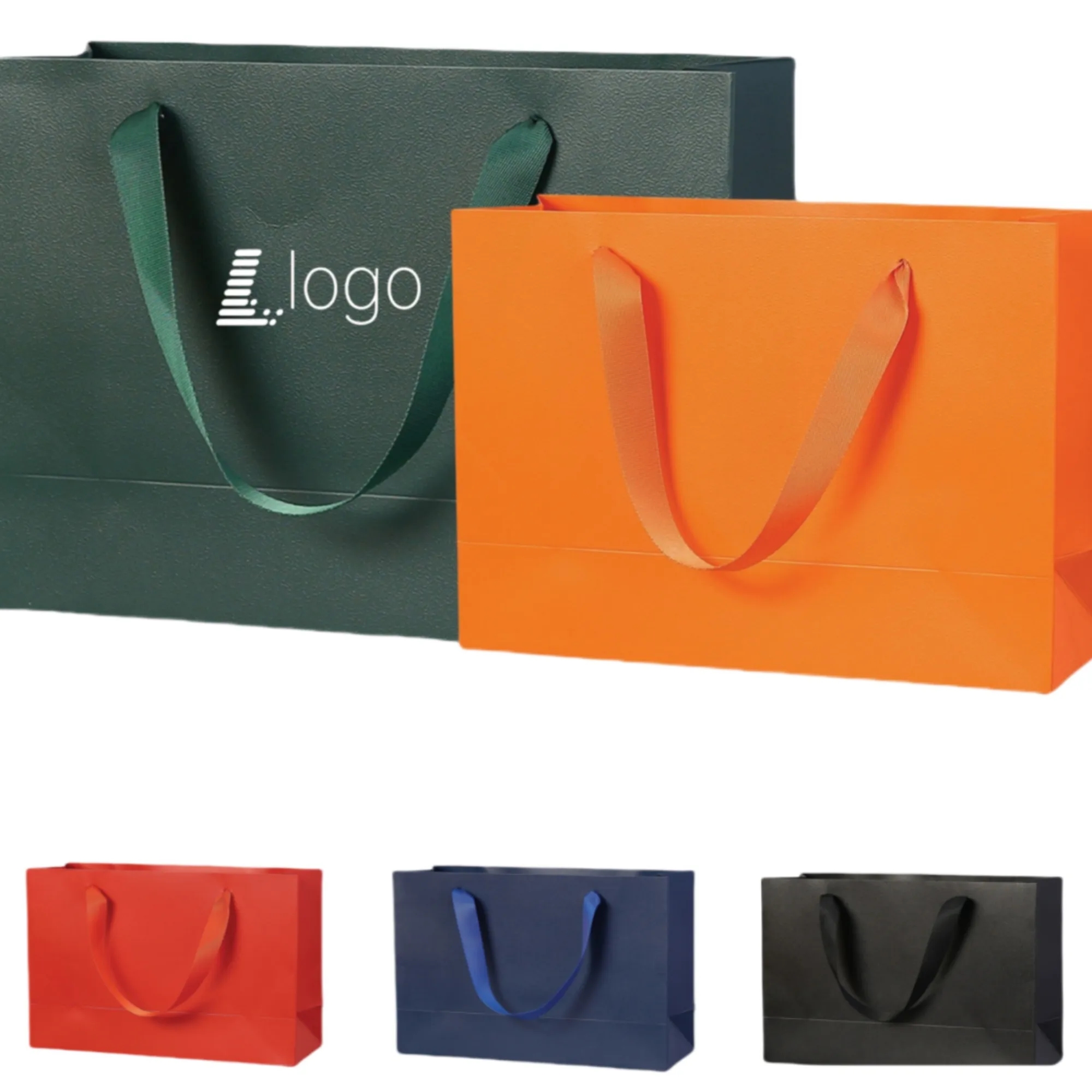White Kraft Paper Shopping Bags with Ribbon Handles
