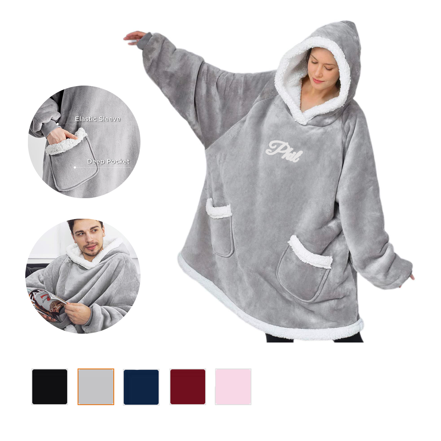 Blanket Hoodie with Deep Pocket and Elastic Sleeve 1