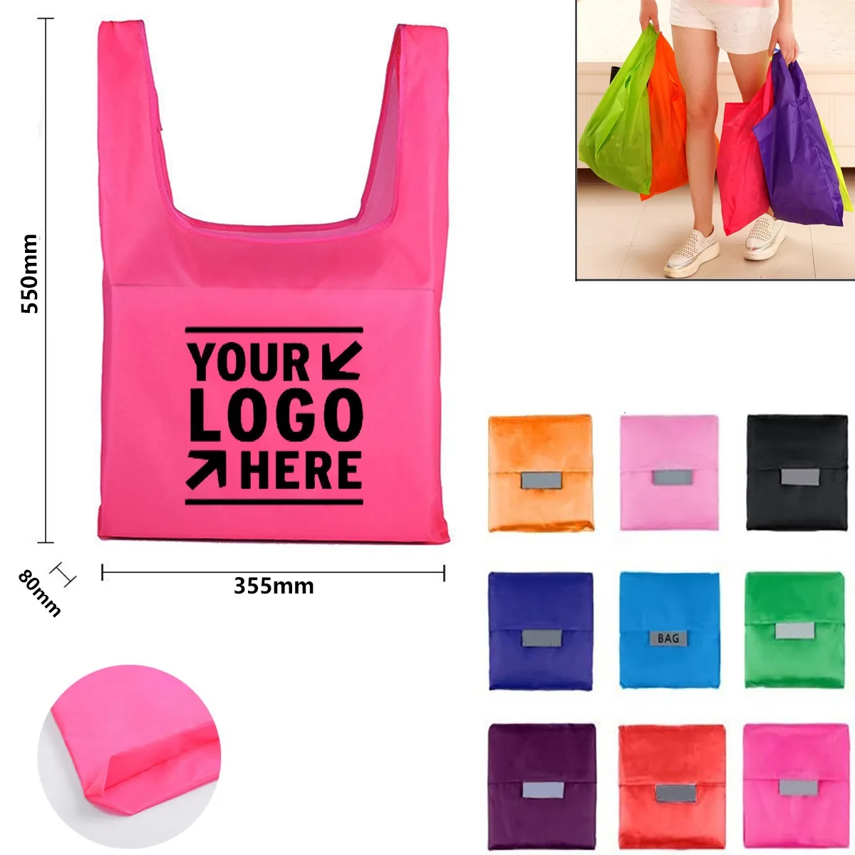 Polyester Folding Grocery Tote, custom tote bag with logo imprint 4
