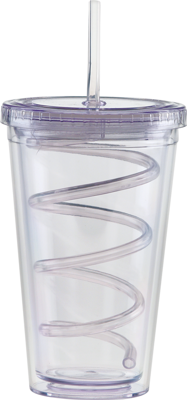 Carnival Cups-Color Curly Straw, Clear Lid 20