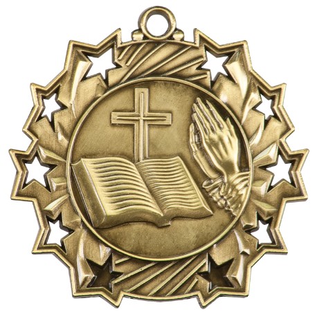 Religious Ten Star Medal, 2-1/4" 1