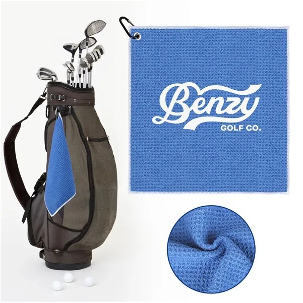 Waffle Pattern Golf Towel With Carabiner Clip (390 GSM) 1