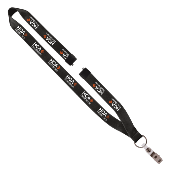 3/4" Polyester Lanyard with Sewn Silver Metal Split-Ring