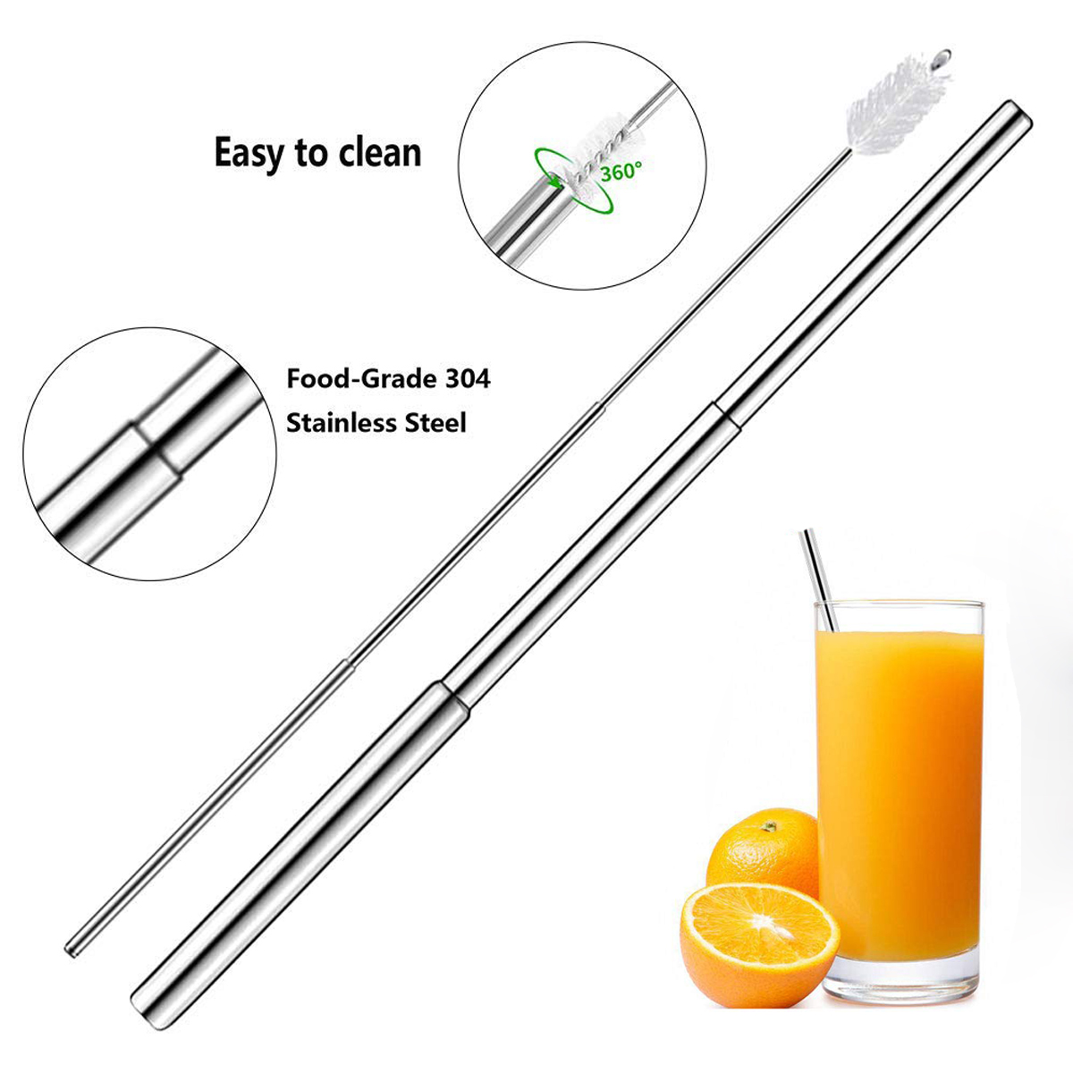 Portable Telescopic Stainless Steel Straw Kit 2