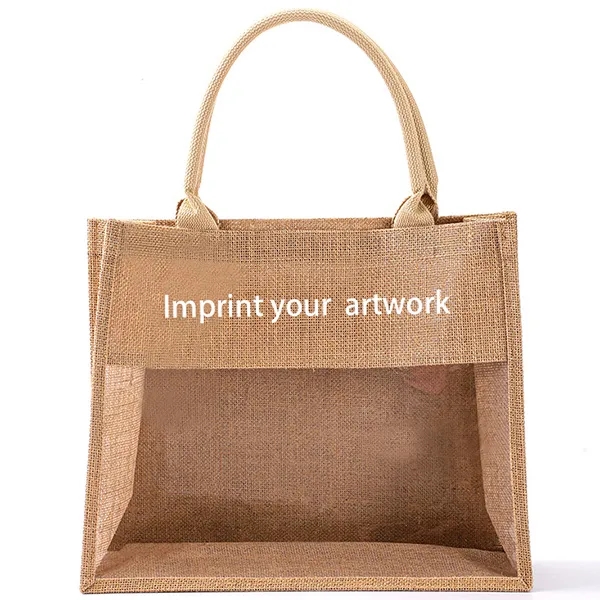 Burlap Jute Tote Bag With PVC Window 2