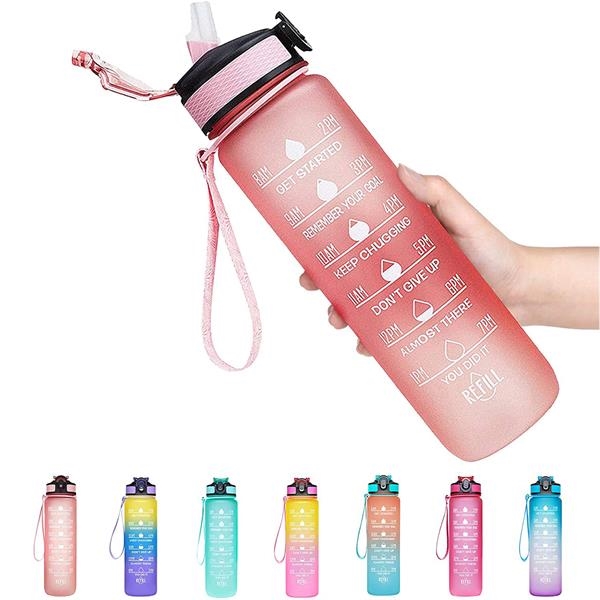 32oz Drinking Water Bottle With Time Marker And Straw 2
