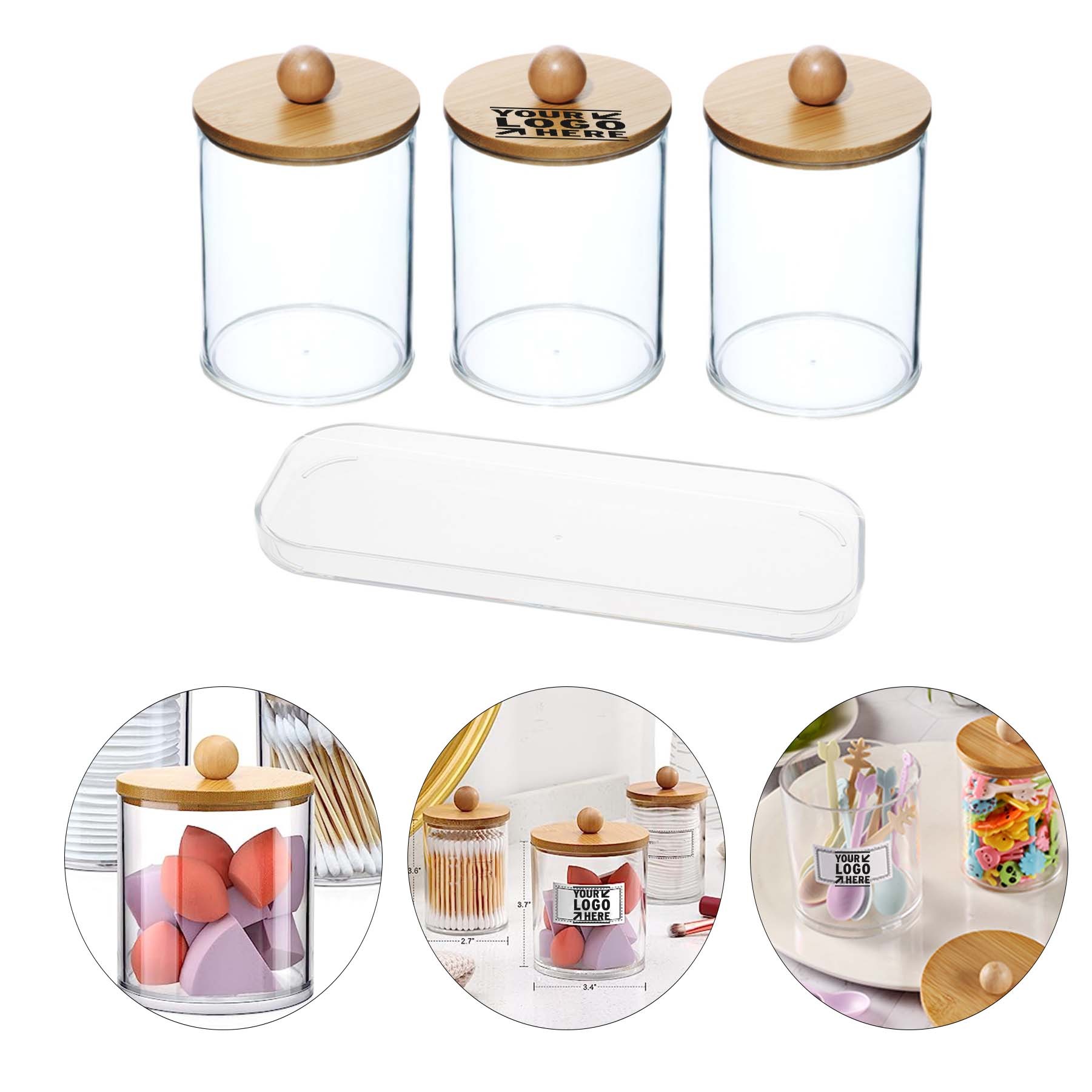 3 Pack Qtip Holder Dispenser with Bamboo Lid 2