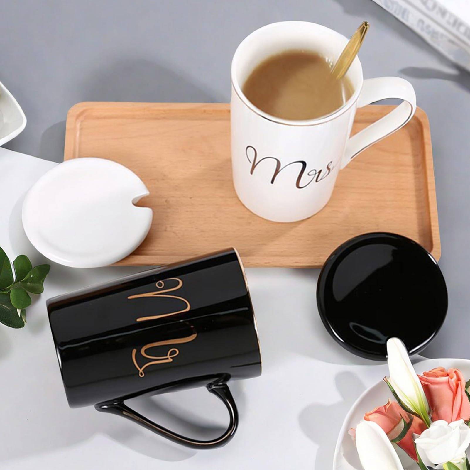 17oz Creative Couple Ceramic Mug Set W/ Lid & Spoon 1