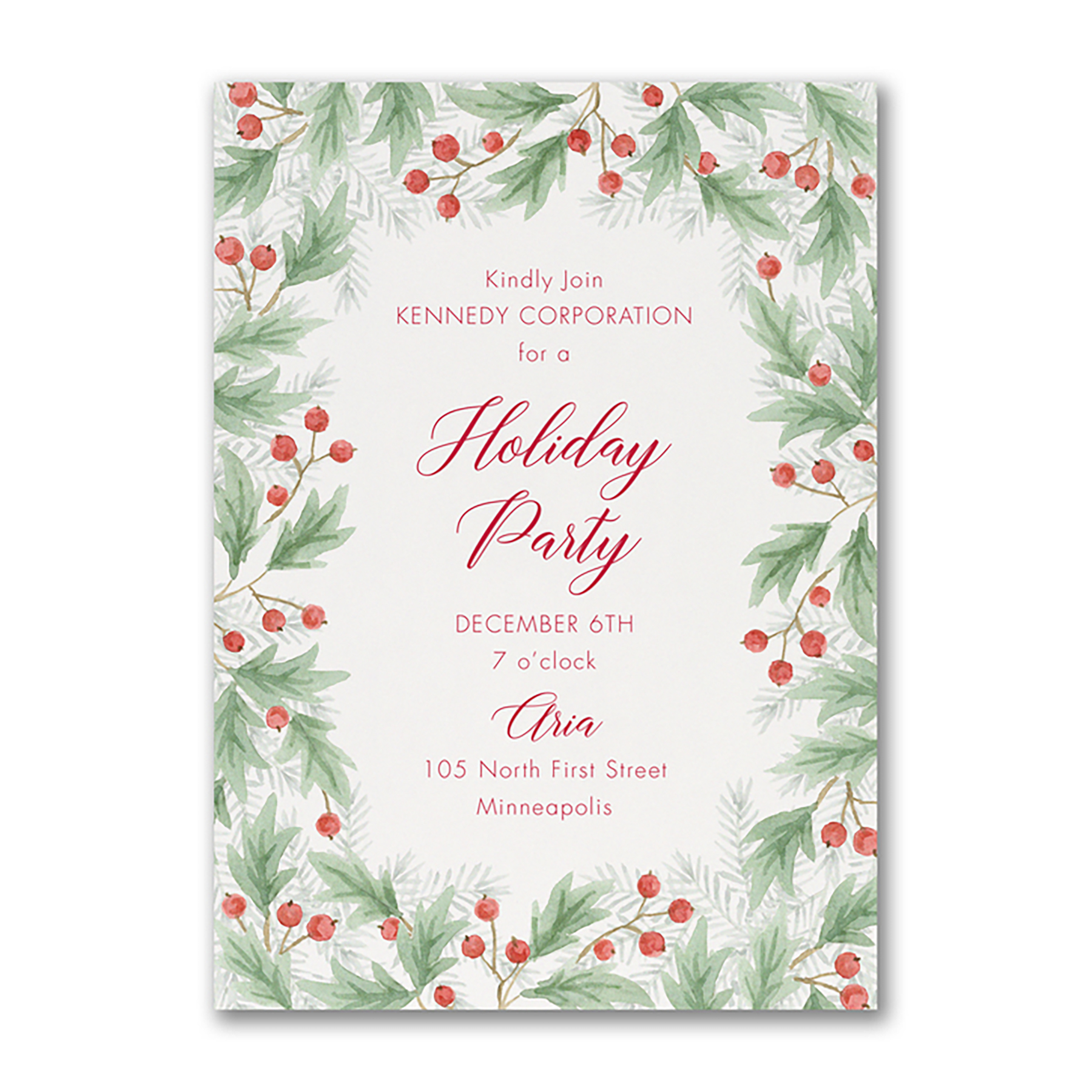 Watercolor Christmas Holly Event Invitation 2
