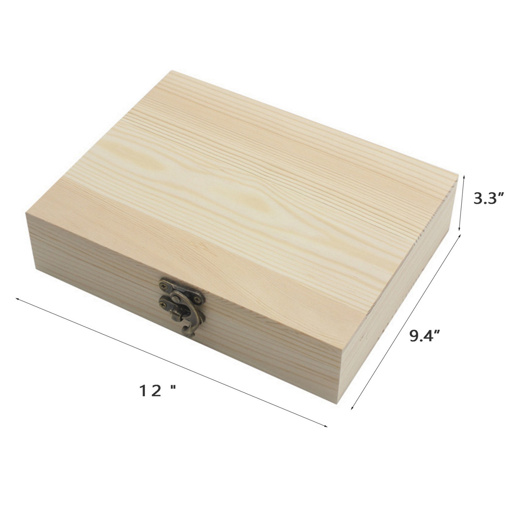 12" x 9.2" x 3.3" Unfinished Wooden Box with Hinged Lid 2