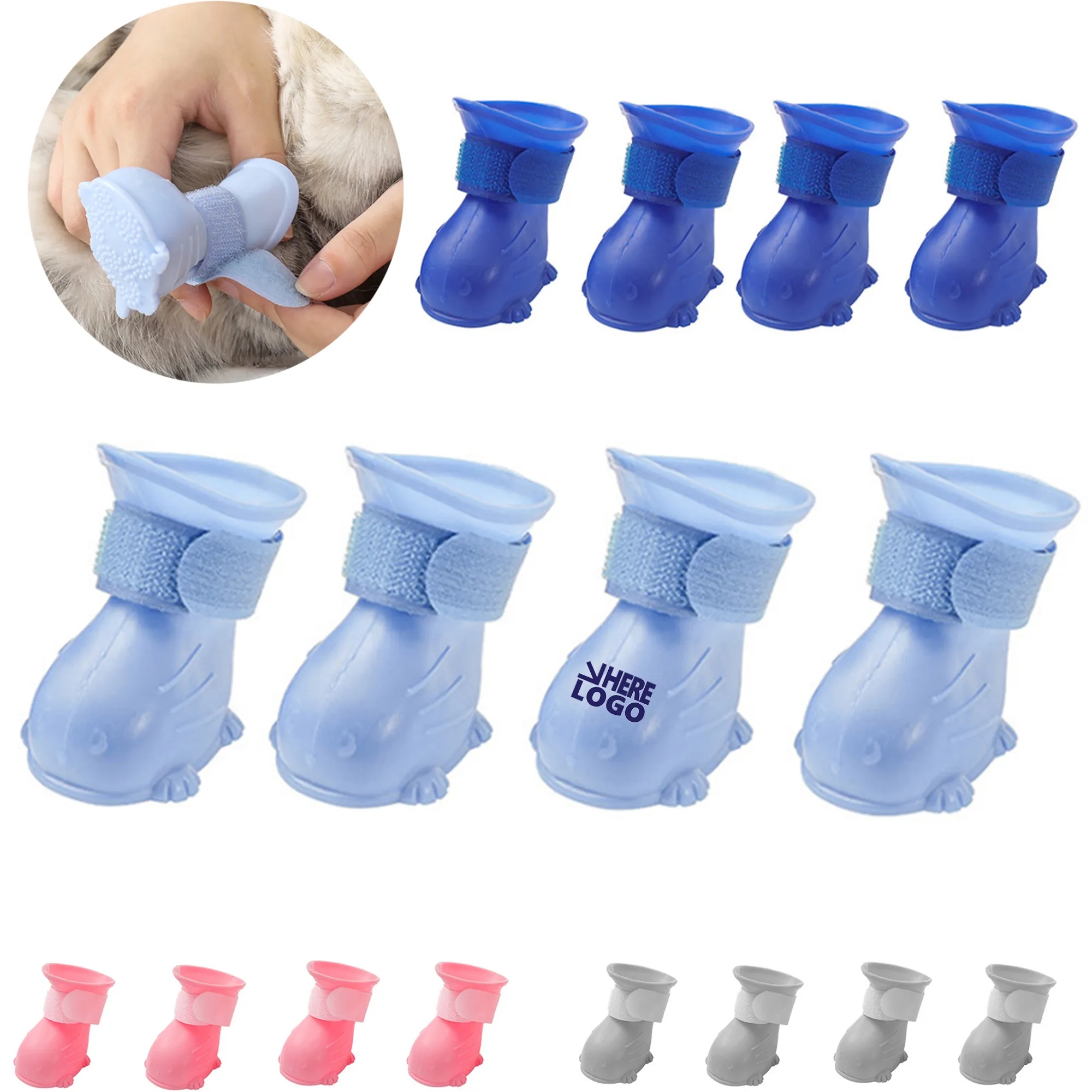 Waterproof Non-Slip Outdoor Rubber Pet Shoes/ 2 Pairs 2