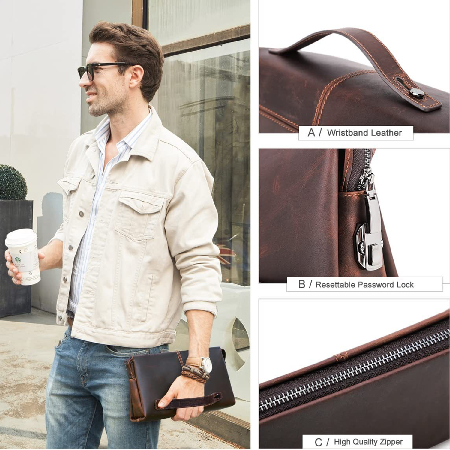 Genuine Leather Clutch Purse Bag For Man 9