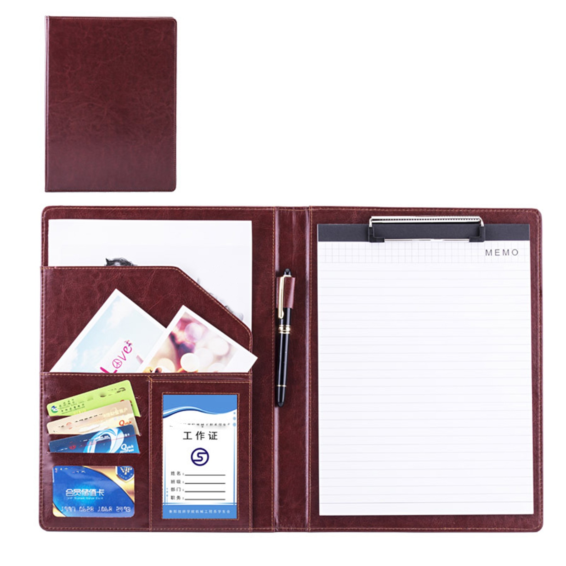 A4 Size Foldable Pu Cover Clipboard with Pen Holder 1
