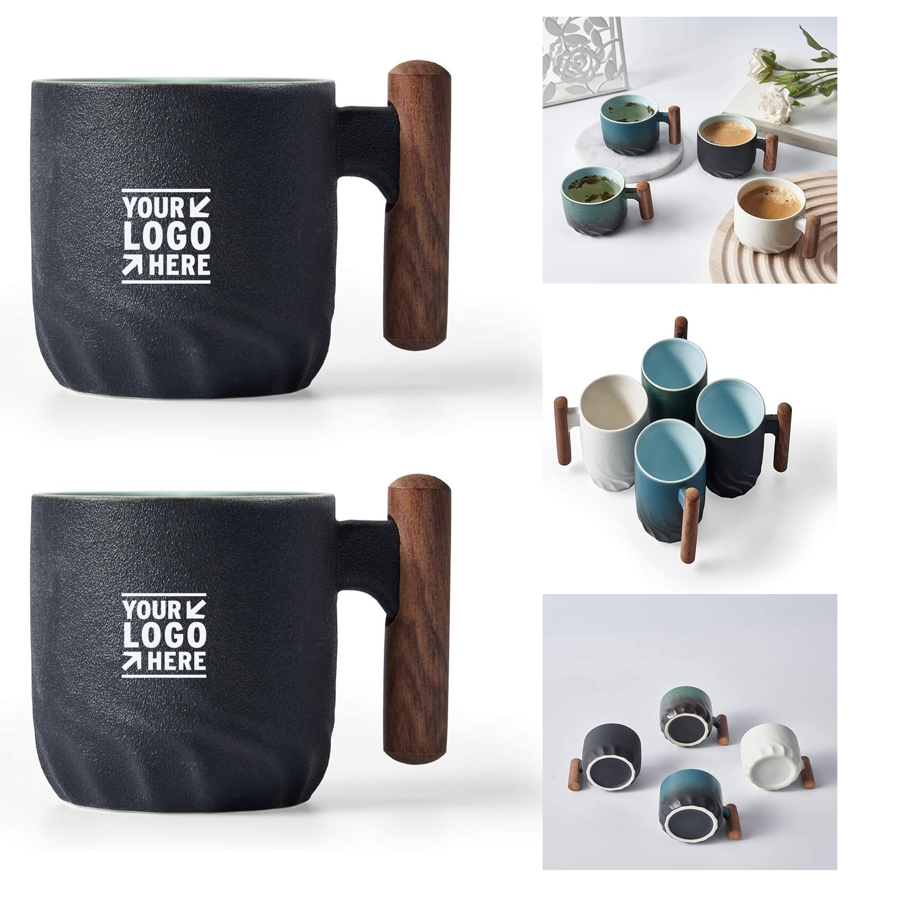 3oz BlogBlog Ceramic Wooden Handle Espresso Shot Tea Porcelain Demitasse Cup 1