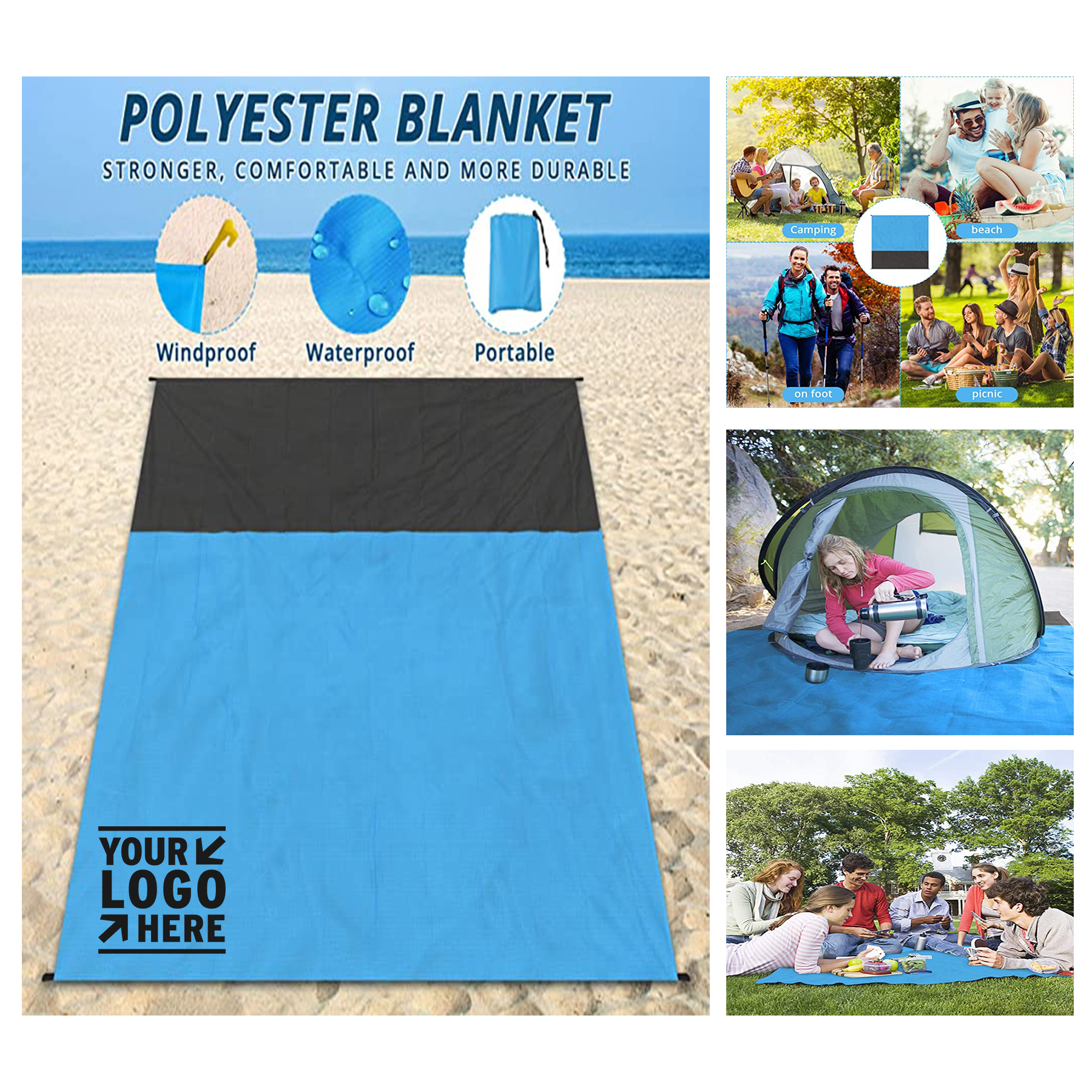 79 x 83 Inches Blue Oversized Lightweight Beach Mat 2