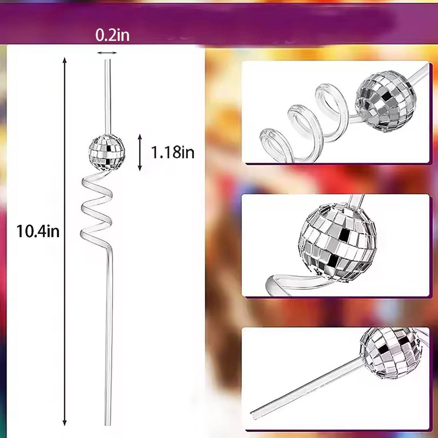 Disco Mirror Ball Plastic Straw 13