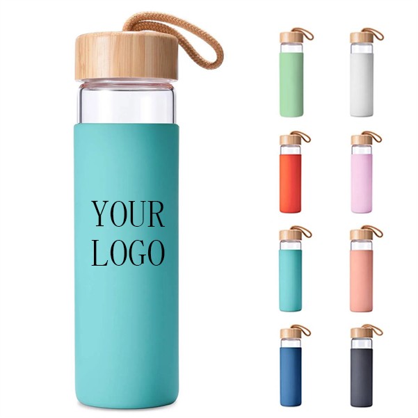 17 oz Glass Bottle with Bamboo Lid and Silicone Sleeve 1
