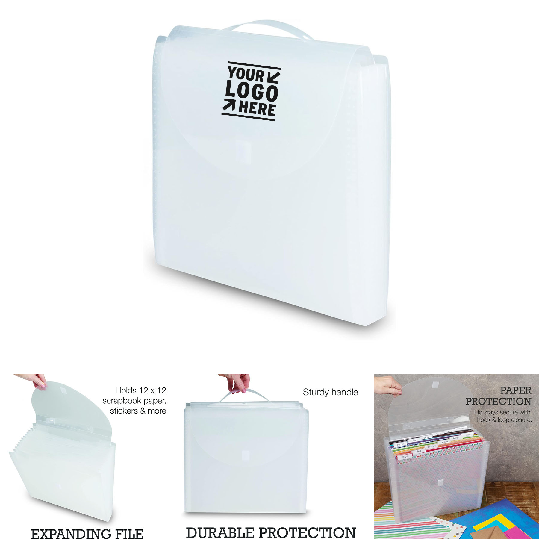 12x12 Inch Clear Expandable Scrapbook Vinyl Paper Storage Organizer 12 Pockets with Tabs 2