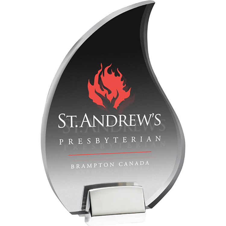 Chrome Base Clear Acrylic Flame Award (5 1/2"x 8 1/4"x 3/4") Screen-Printed